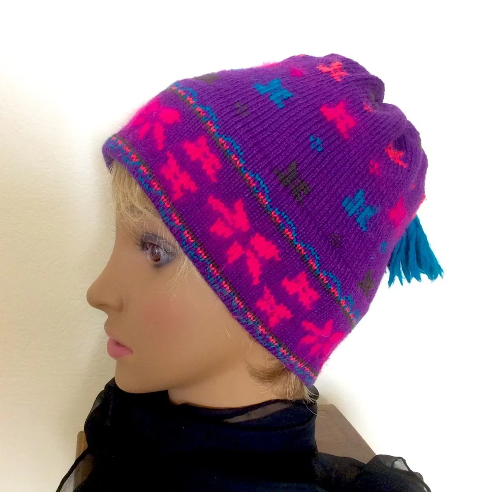 Merkley Vintage 100% Virgin Wool/Cotton Lined Tassel Rounded Crown Ski Hat OS
